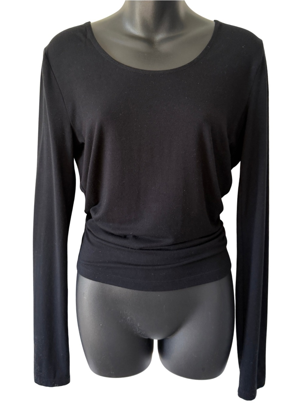 Fabletics Classic Black Long Sleeve Wrap Top Womens Medium Large Open Back Yoga